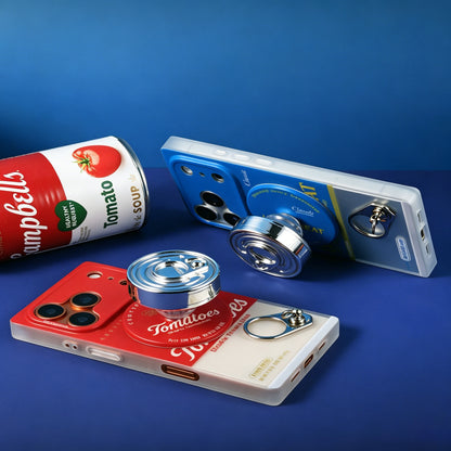 缶詰風MagSafeスマホホルダー、レトロ缶蓋デザインスタンド