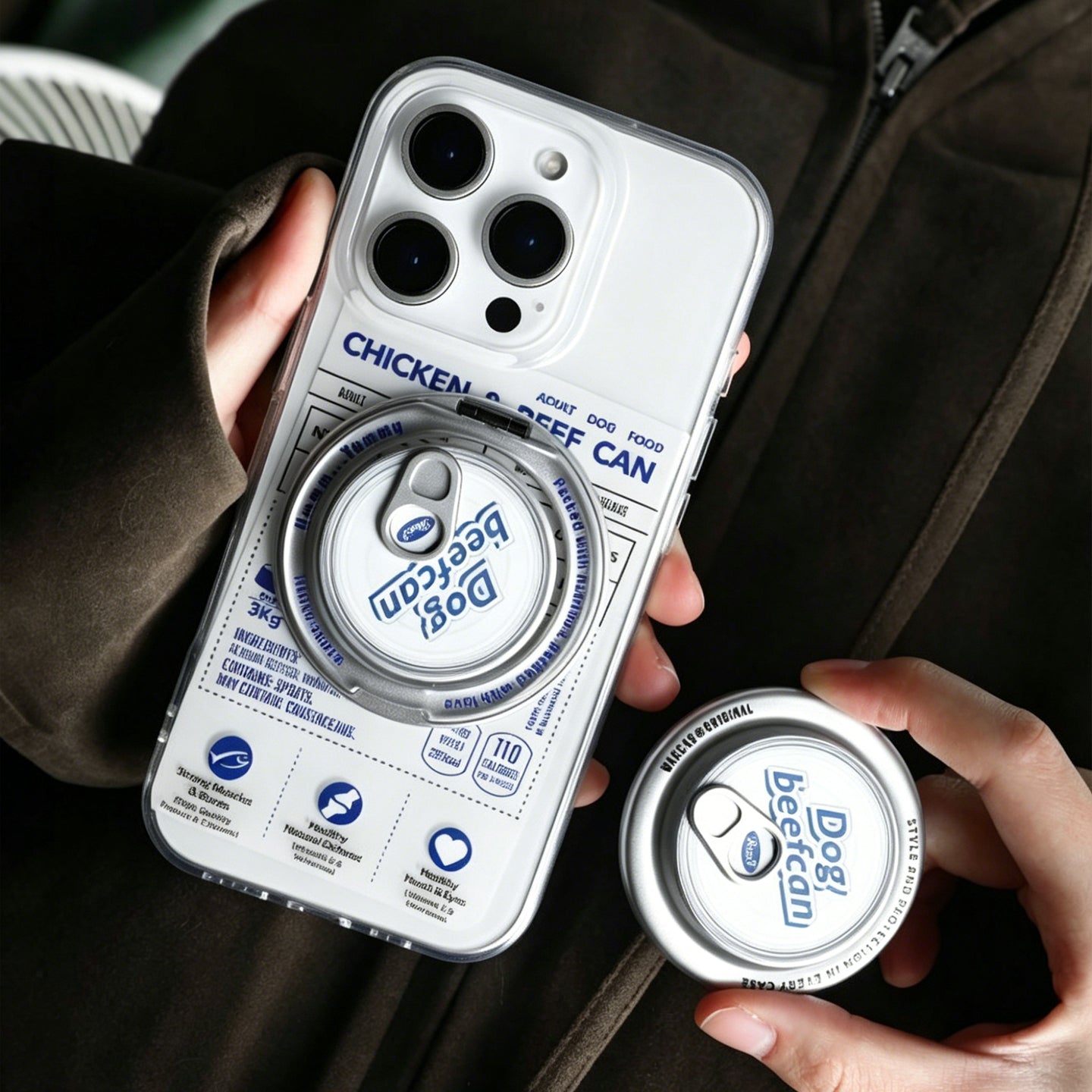 オリジナルメタルマグネット式携帯電話スタンド、缶型シルバー ユニークなクリエイティブトレンディマグネットホルダー