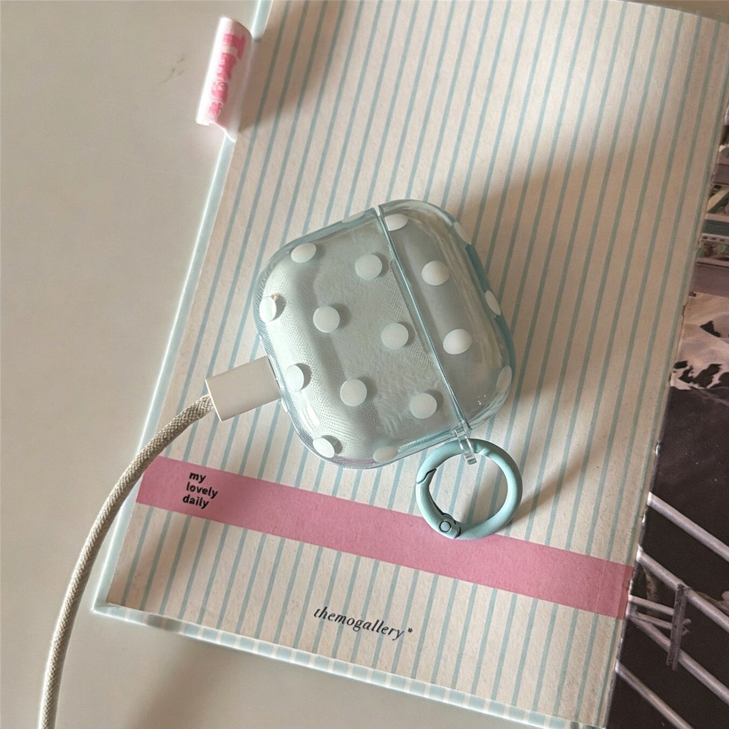 Fresh Transparent Polka‑Dot AirPods Case, Simple TPU Protective Cover with Color‑Matched Ring Clasp