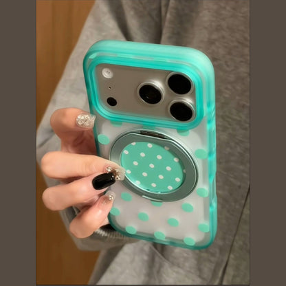Mint Green Polka Dot iPhone Case with 360° Rotating Stand