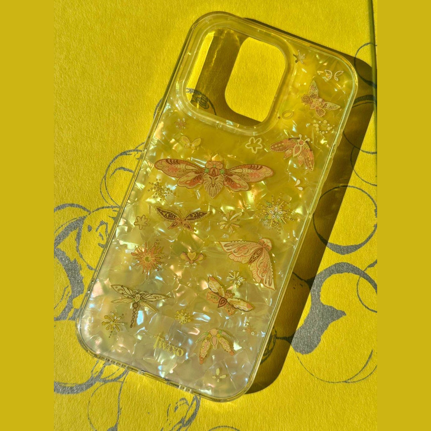 Golden Moth Shell Texture iPhone Case, IMD Double‑Layer Printed Hard Protective Cover for iPhone