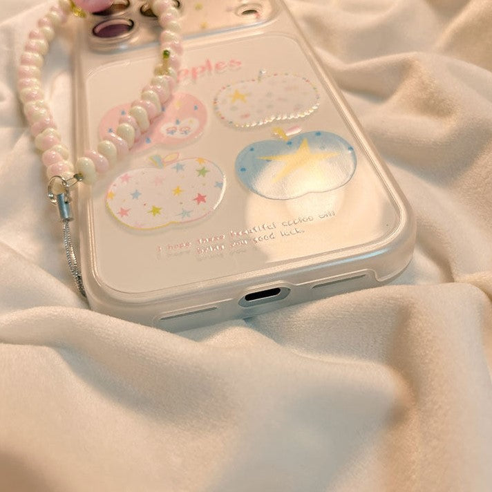Pastel Apple Print iPhone Case with Beaded Chain