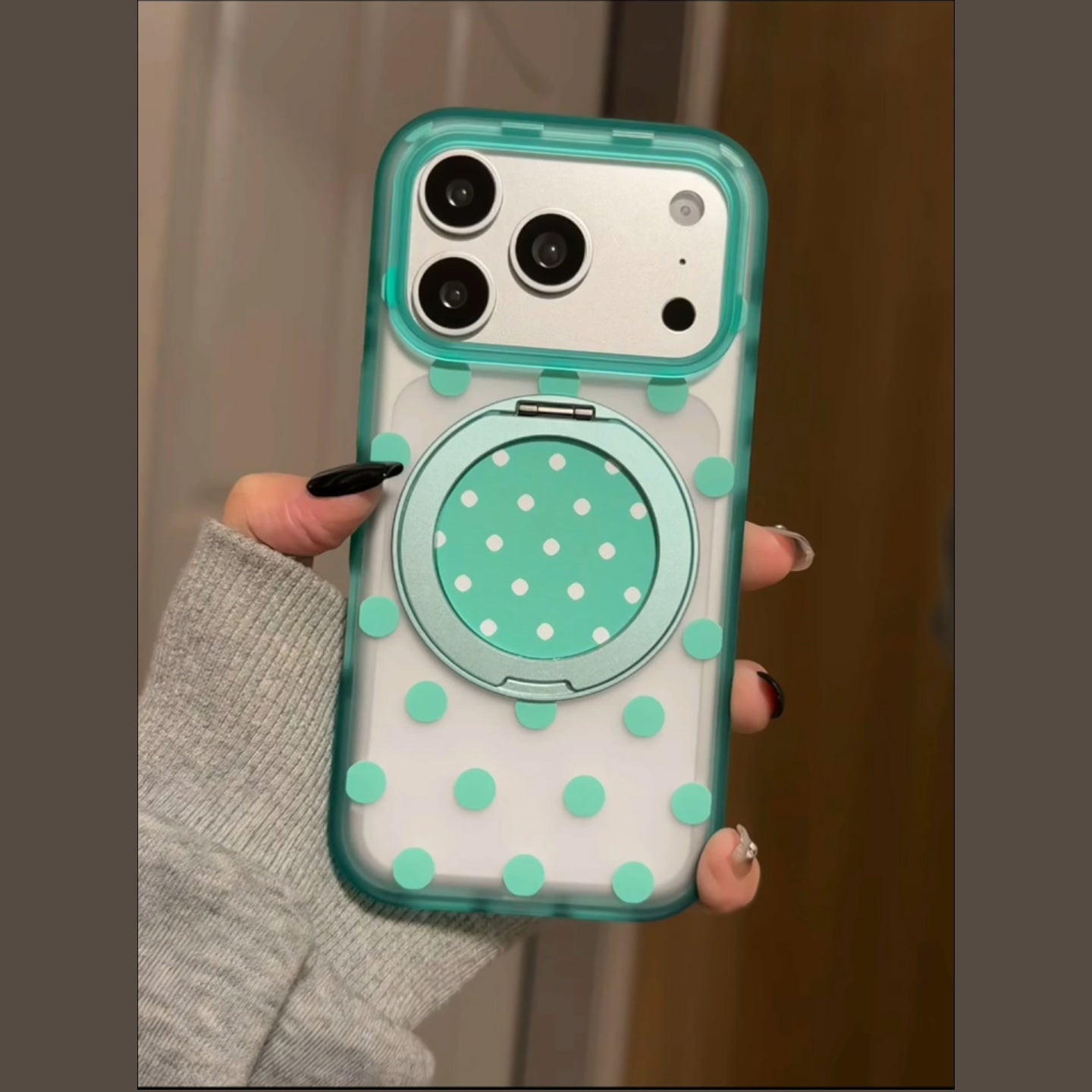 Mint Green Polka Dot iPhone Case with 360° Rotating Stand