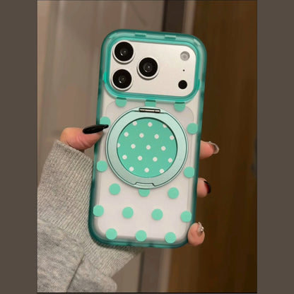 Mint Green Polka Dot iPhone Case with 360° Rotating Stand