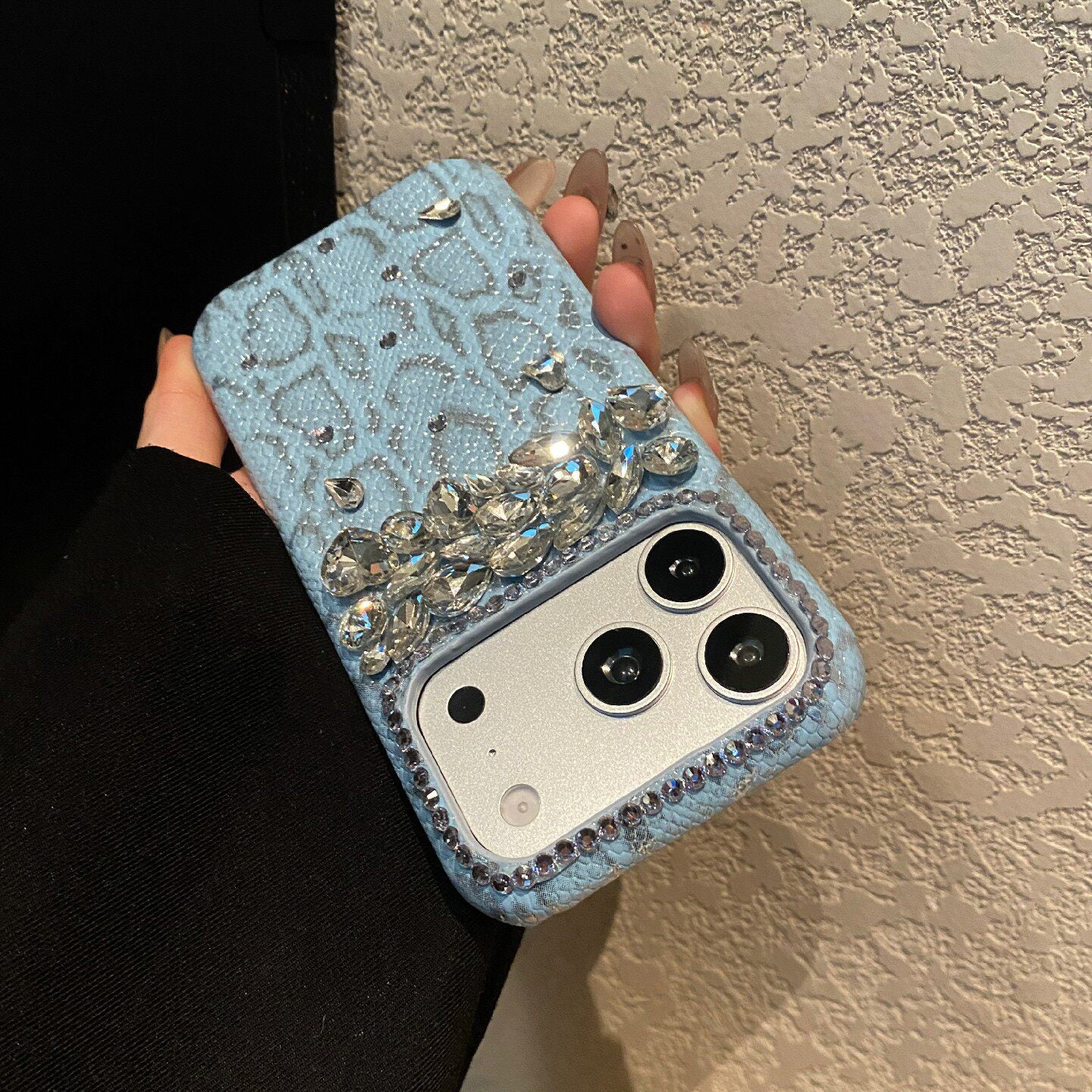 Snake‑Skin Rhinestone iPhone Case, Bling Diamond Embossed Protective Cover