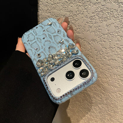 Snake‑Skin Rhinestone iPhone Case, Bling Diamond Embossed Protective Cover