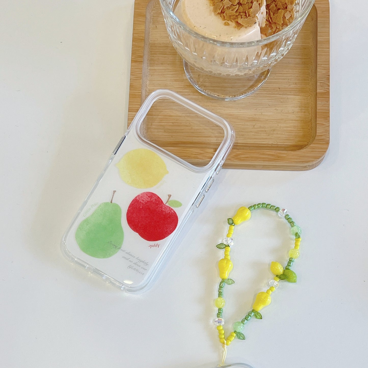 Watercolor Fruit Print iPhone Case with Lemon Bead Chain