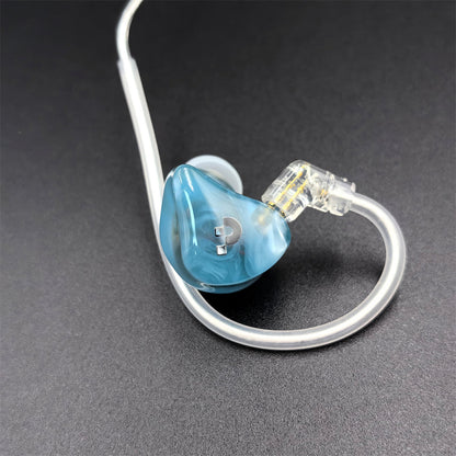 Pixel Art Resin Wired In Ear Earphones, Crystal Blue Headphones with Optional Mic & Type-C Plug for Daily Music Calls