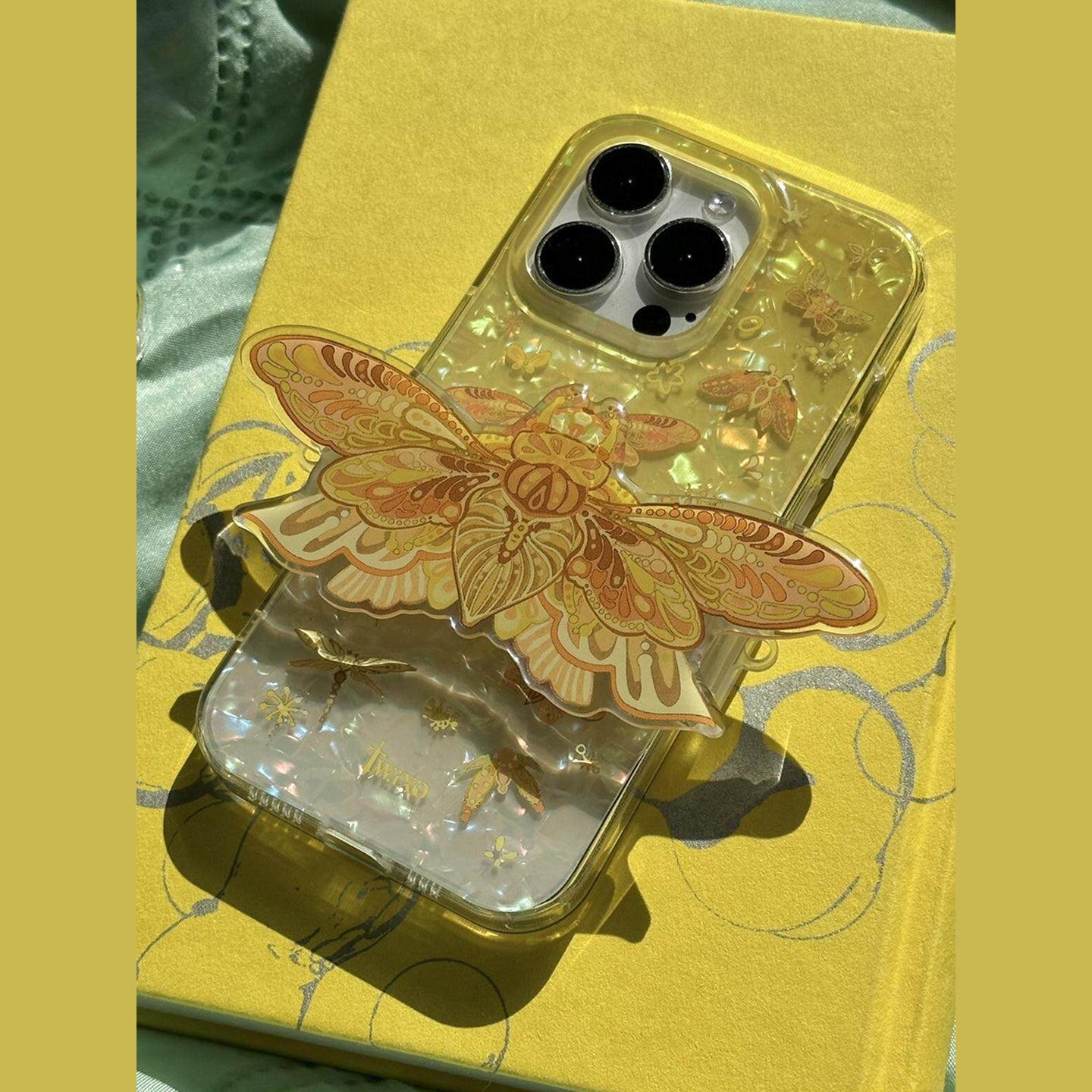 Golden Moth Shell Texture iPhone Case, IMD Double‑Layer Printed Hard Protective Cover for iPhone