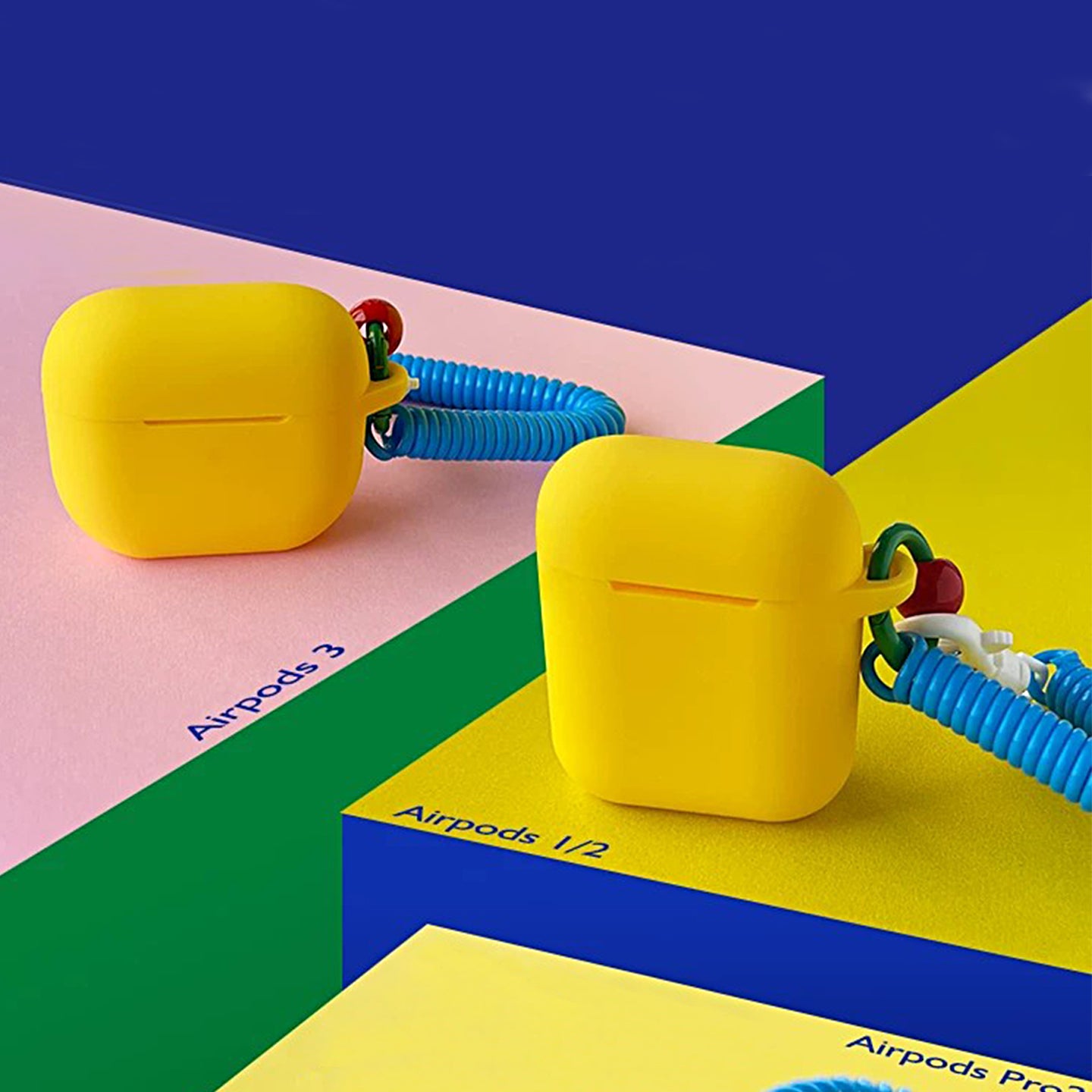Bauhausレトロ シリコンAirPodsケース、マットソフトカバー コイルストラップ付き