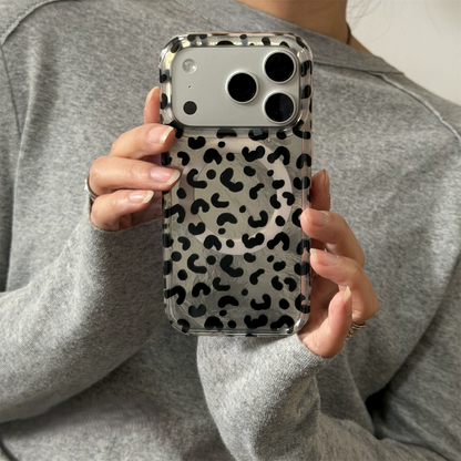 Vintage Leopard Print Magnetic iPhone Case, Reflective Tin Foil Texture