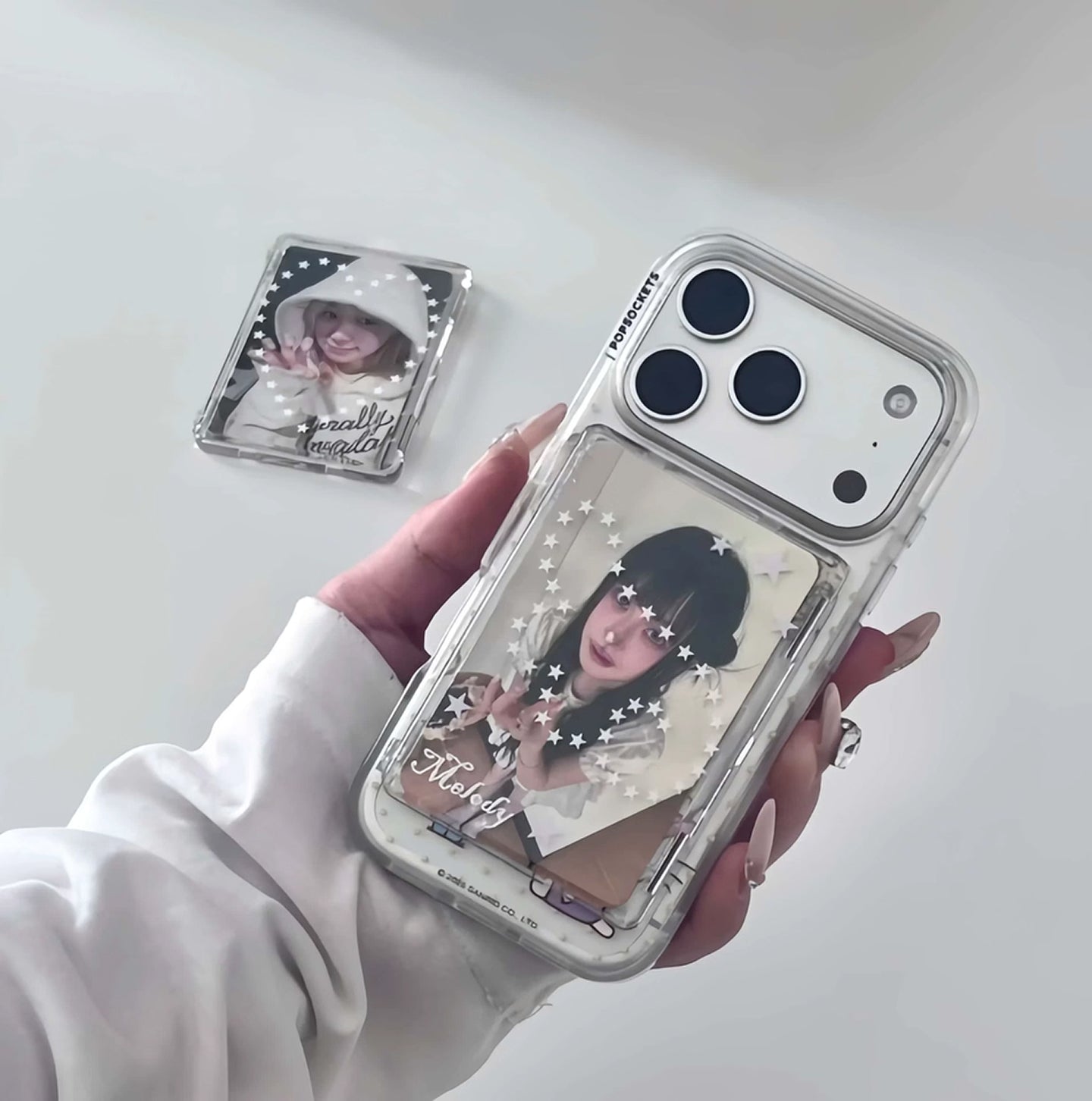 K-POPトレカ用マグネット式クリアカードホルダー（星・ハートのステッカーオプション付き）
