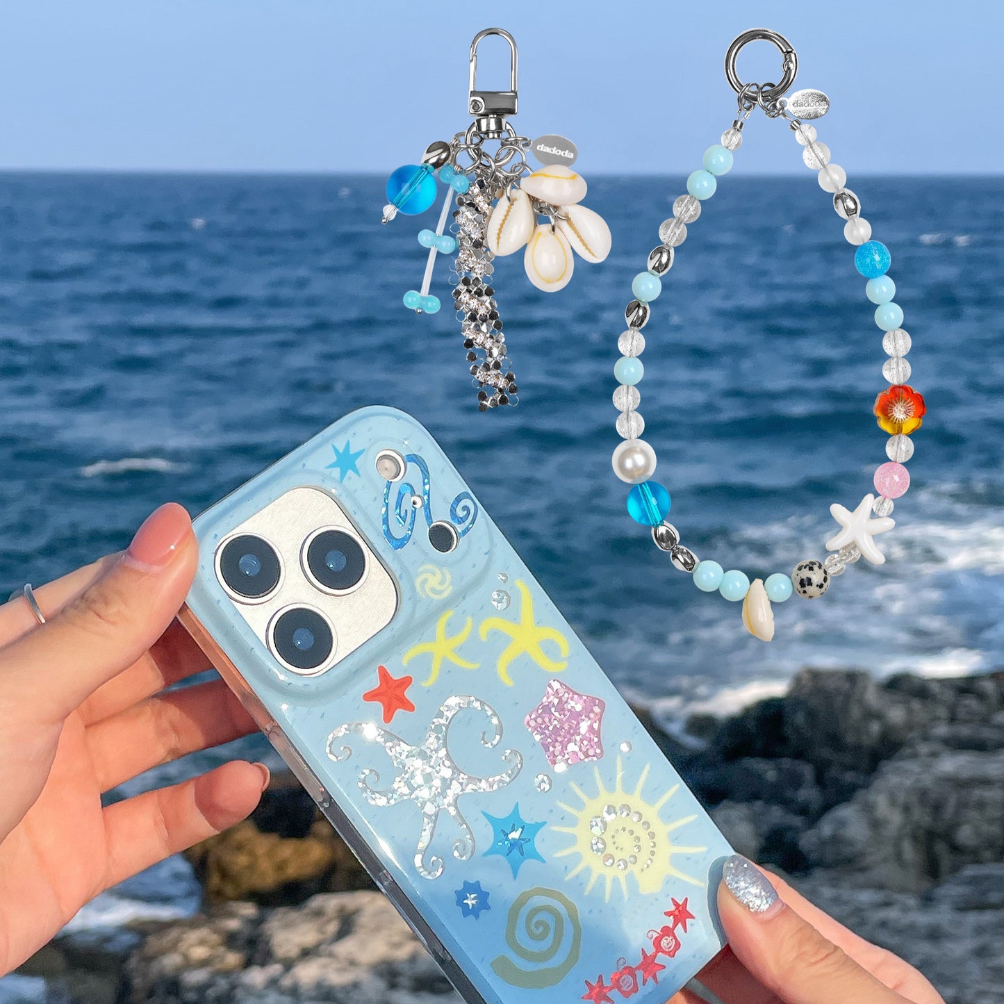 Ocean & Beach Themed iPhone Case with Beaded Strap & Charm