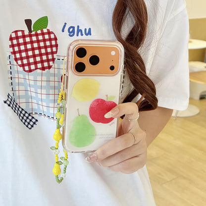 Watercolor Fruit Print iPhone Case with Lemon Bead Chain