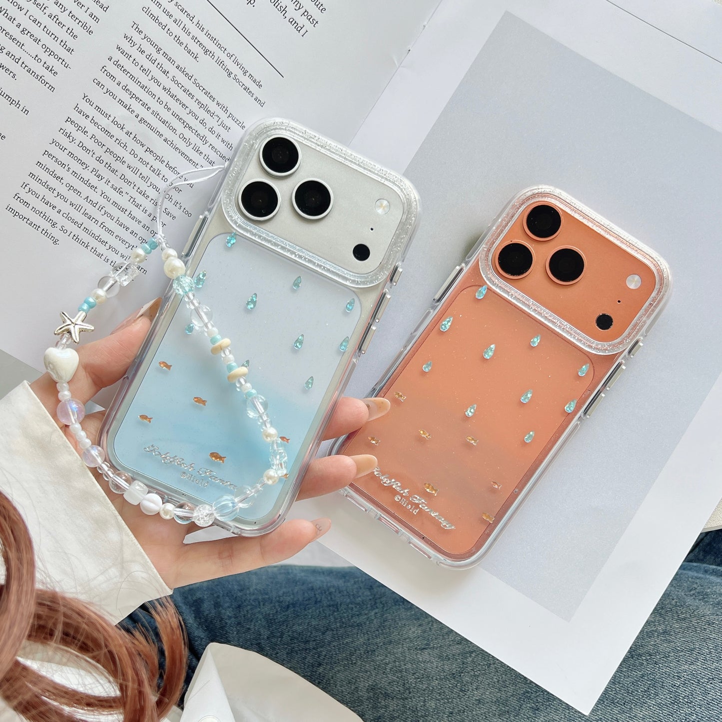 Ocean Fish & Water Drop Print iPhone Case with Starfish Bead Chain