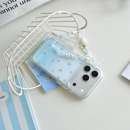 Ocean Fish & Water Drop Print iPhone Case with Starfish Bead Chain
