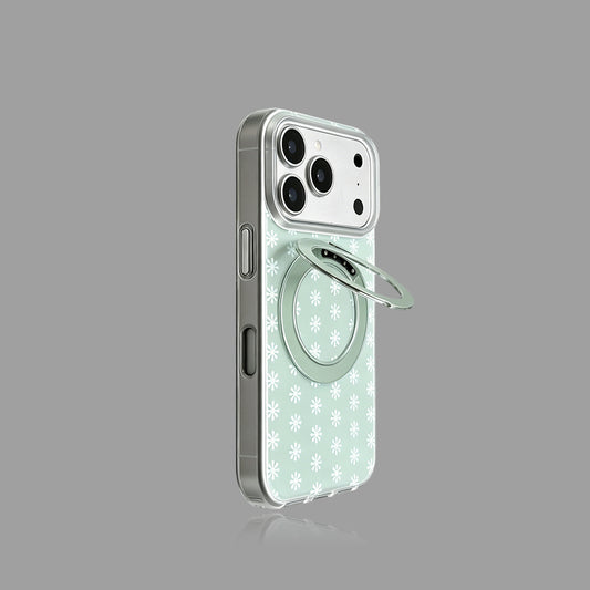 Light Green Floral MagSafe iPhone Case with 360° Rotating Stand