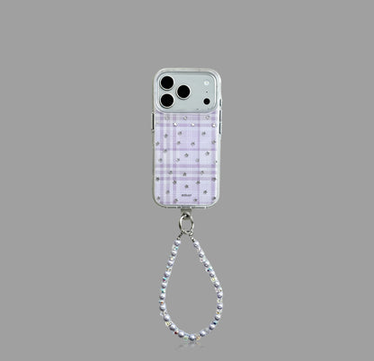 Purple Plaid Star iPhone Case with Pearl Chain