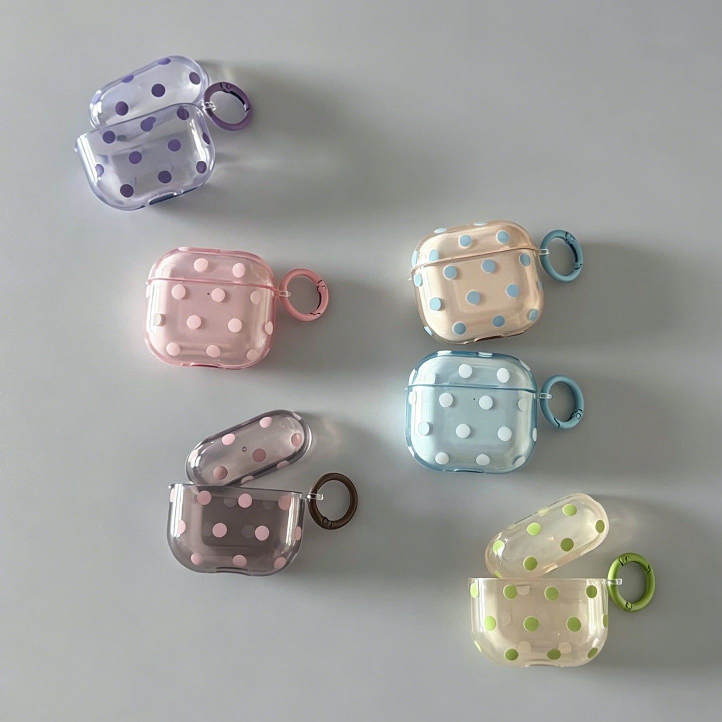 Fresh Transparent Polka‑Dot AirPods Case, Simple TPU Protective Cover with Color‑Matched Ring Clasp