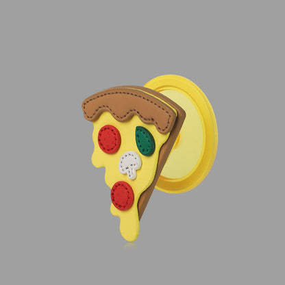 3Dピザスライス MagSafeスマホホルダー、フェイクレザーデザインの食べ物モチーフスタンド