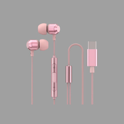 Type-C Wired In-Ear Earphones, Retro Metal Wired Headphones with Inline Mic & Volume Control
