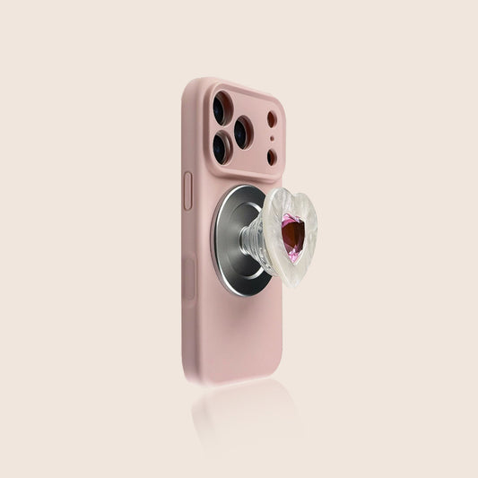 Solid Color Silicone iPhone Case with Love Heart Magnetic Stand
