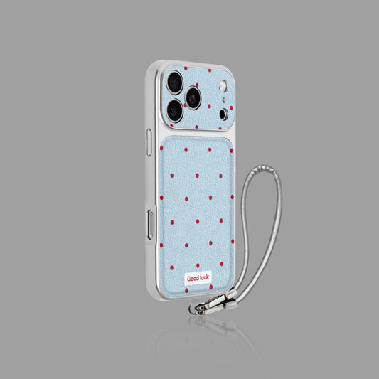 Polka Dot Leather iPhone Case with Wrist Strap Option
