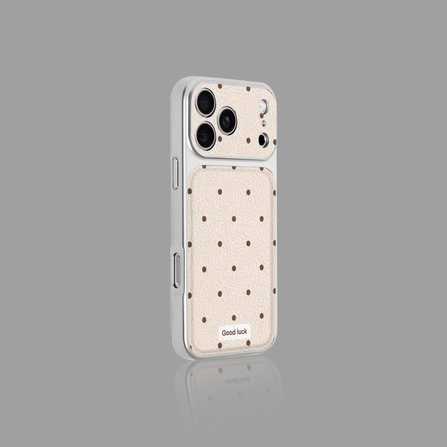 손목 스트랩 옵션이 있는 물방울무늬 가죽 iPhone 케이스