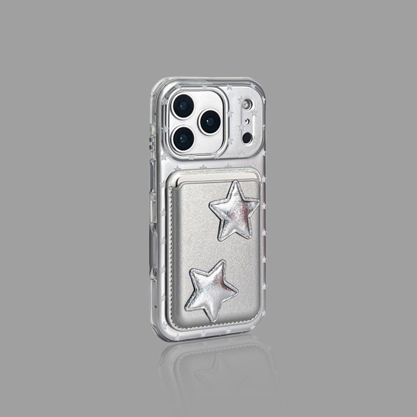 Silver Star Pattern iPhone Case , Magnetic Card Holder & Heart Stand Options
