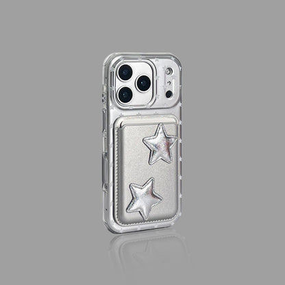 Silver Star Pattern iPhone Case , Magnetic Card Holder & Heart Stand Options