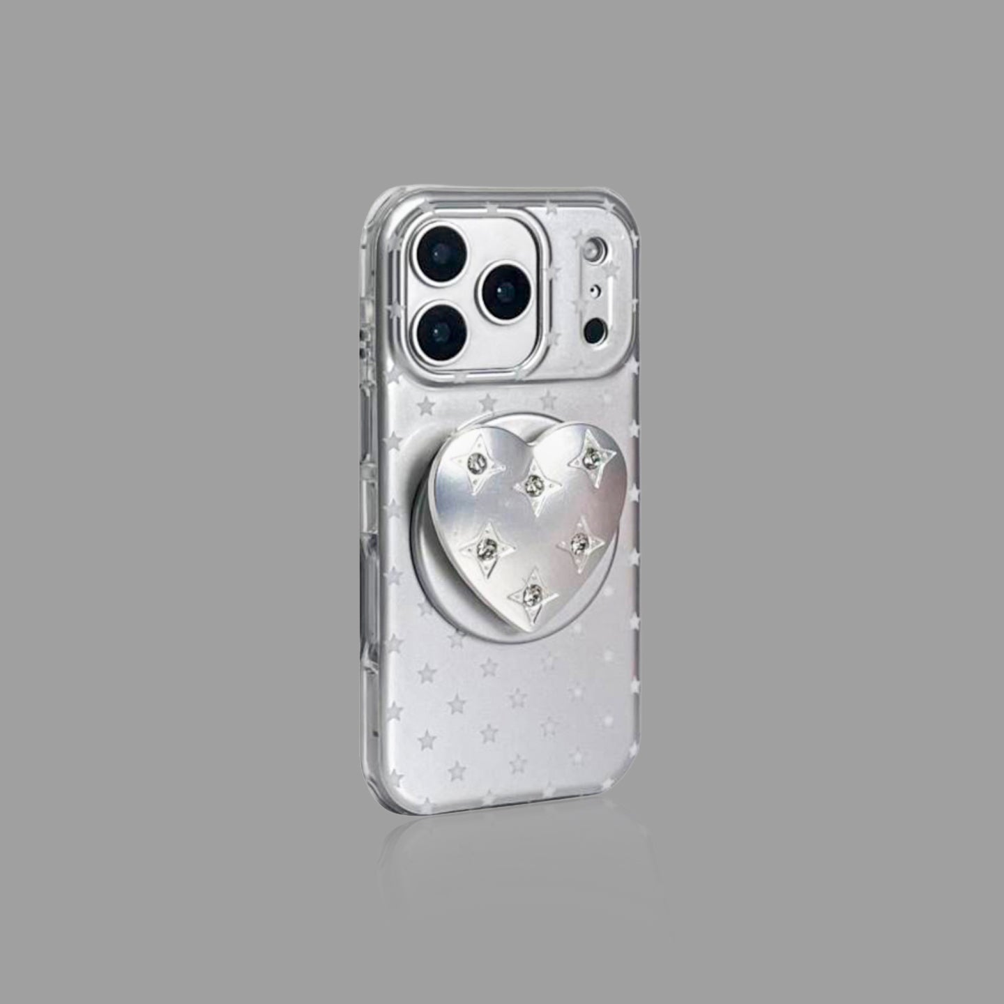 Silver Star Pattern iPhone Case , Magnetic Card Holder & Heart Stand Options
