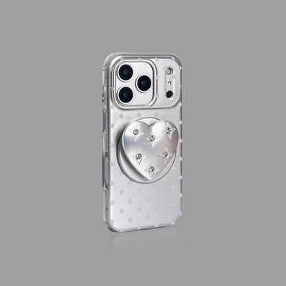 Silver Star Pattern iPhone Case , Magnetic Card Holder & Heart Stand Options