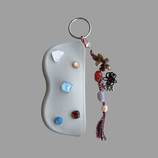 Portable Silicone Sunglasses Case with Flower Beaded Wrist Strap, Decorative Pouch Bag