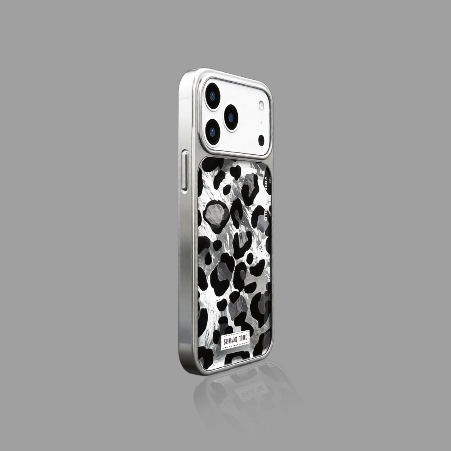 Vintage Black Leopard Print iPhone Case, Reflective Tin Foil Texture