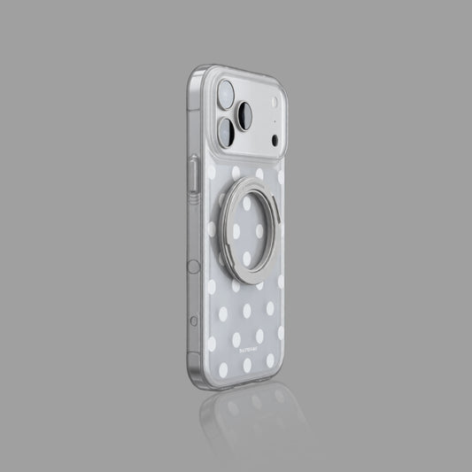 White Polka Dot Frosted Semi-Transparent iPhone Case with Built-in Ring Holder