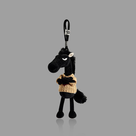 Cute Lucky Black Horse Plush Keychain, Soft Bag Charm /Car Pendant