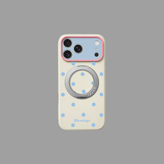 Polka Dot Liquid Silicone iPhone Case with 360° Rotating Stand