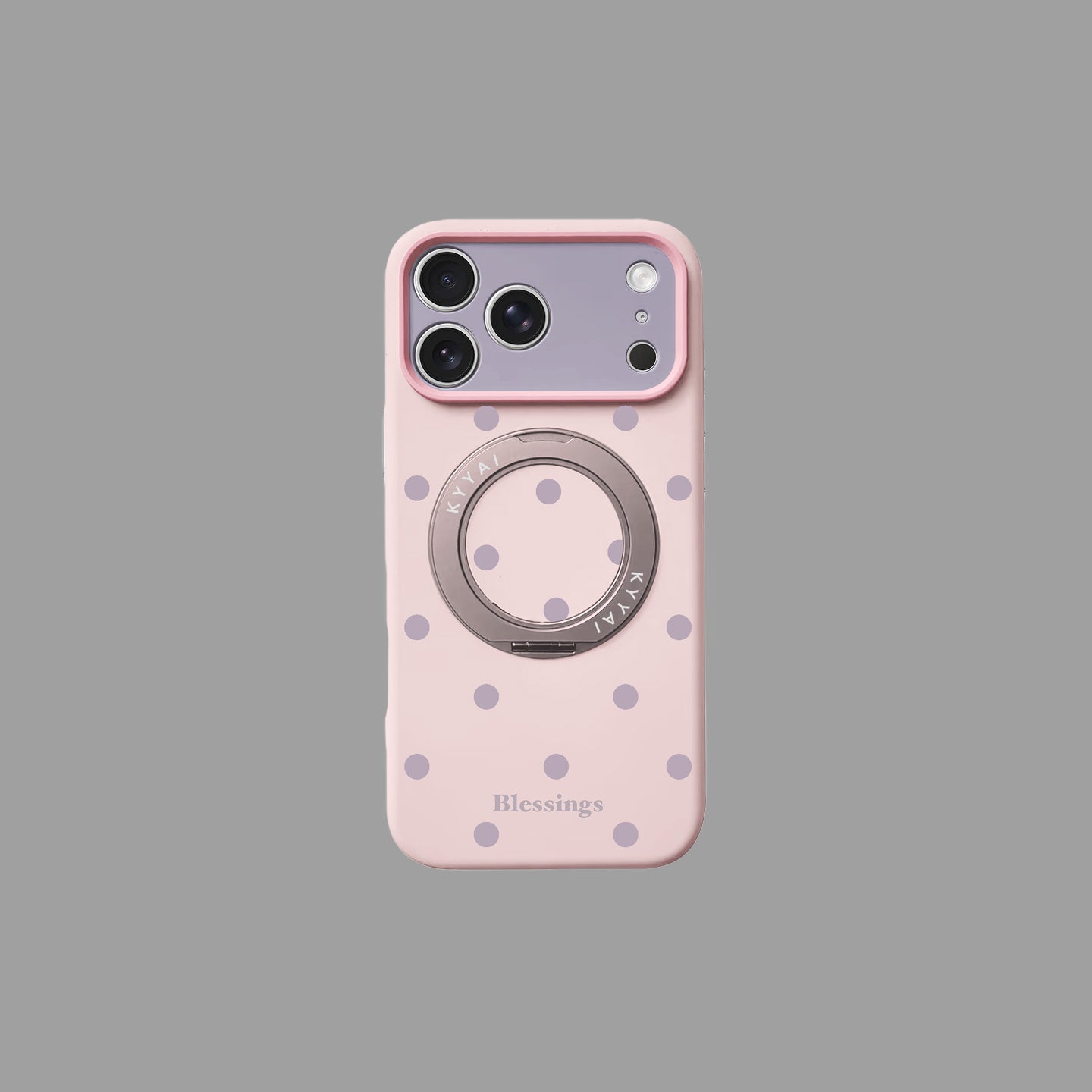 360도 회전 스탠드가 있는 물방울무늬 액상 실리콘 아이폰 케이스