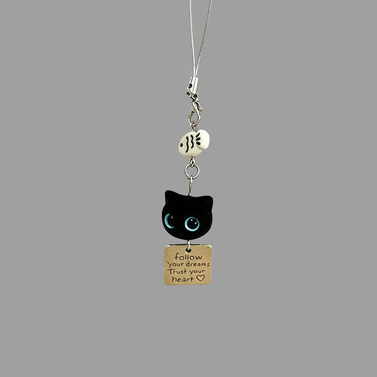 Cute Flocked Black Cat Keychain, Phone Charm Bag Pendant