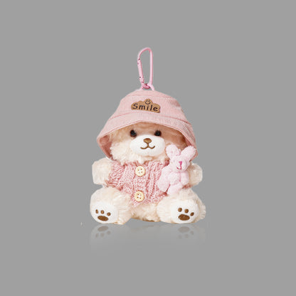 귀여운 플러시 곰 인형 가방 참, 토끼가 곰을 안고 있는 백팩 펜던트