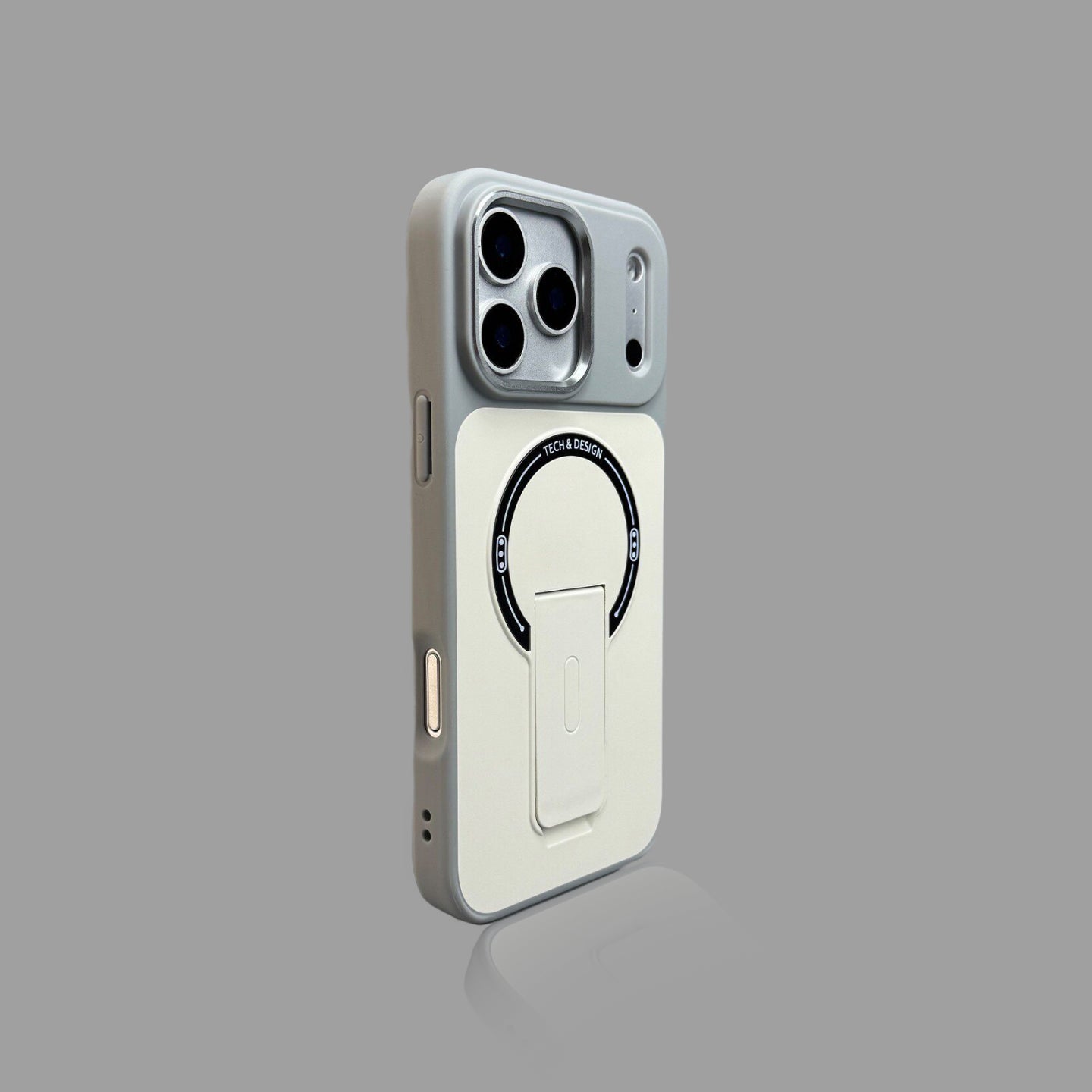 일체형 접이식 스탠드가 있는 미니멀리스트 컬러 블록 MagSafe 호환 아이폰 케이스