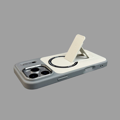 일체형 접이식 스탠드가 있는 미니멀리스트 컬러 블록 MagSafe 호환 아이폰 케이스