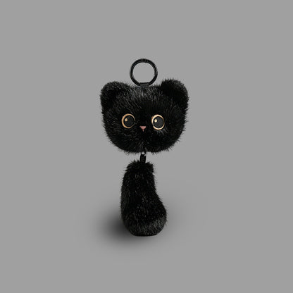 꼬리 당기면 움직이는 귀여운 플러시 고양이 키체인, 털이 복슬복슬한 고양이 가방 참