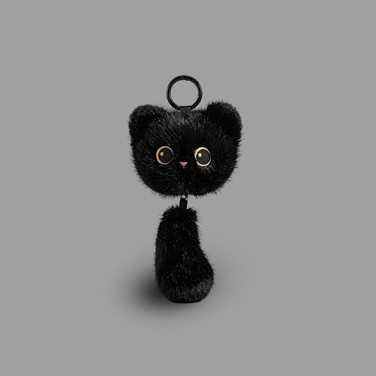 Cute Plush Cat Keychain with Pull-Tail Motion, Fluffy Kitty Bag Charm