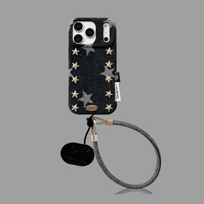 Denim Star Phone Case – Rivet Star Design with Wrist Strap