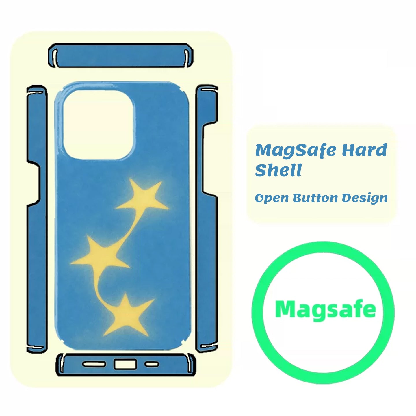 Sky Blue Flying Stars iPhone Case, Frosted Matte Hard Shell
