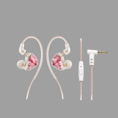 Cherry Pink Clear Shell Wired IEM Earphones with Mic, Optional Lightning / Type-C / USB Audio Adapters for iPhone Android PC Gaming Streaming