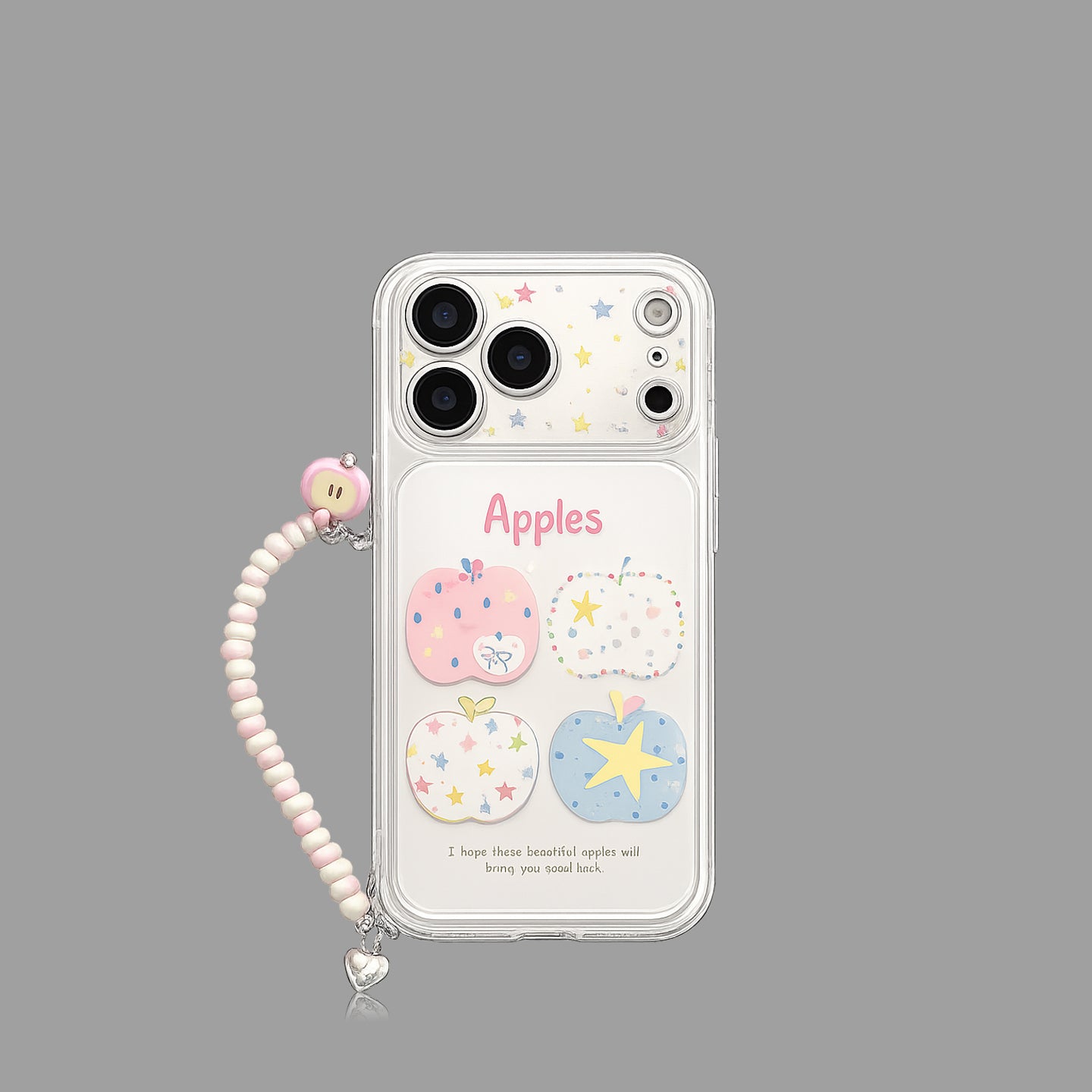 Pastel Apple Print iPhone Case with Beaded Chain
