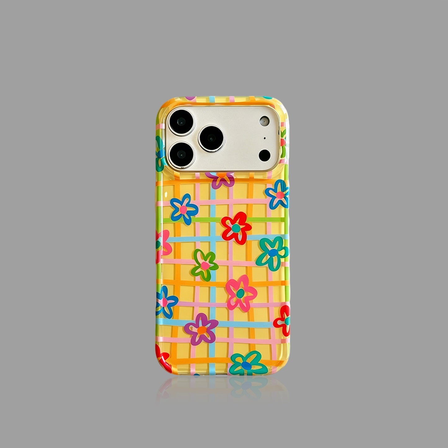 Dopamine 3d flower plaid iphone case with beaded chain