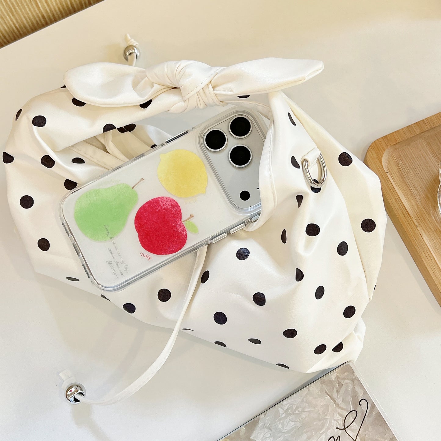 Watercolor Fruit Print iPhone Case with Lemon Bead Chain